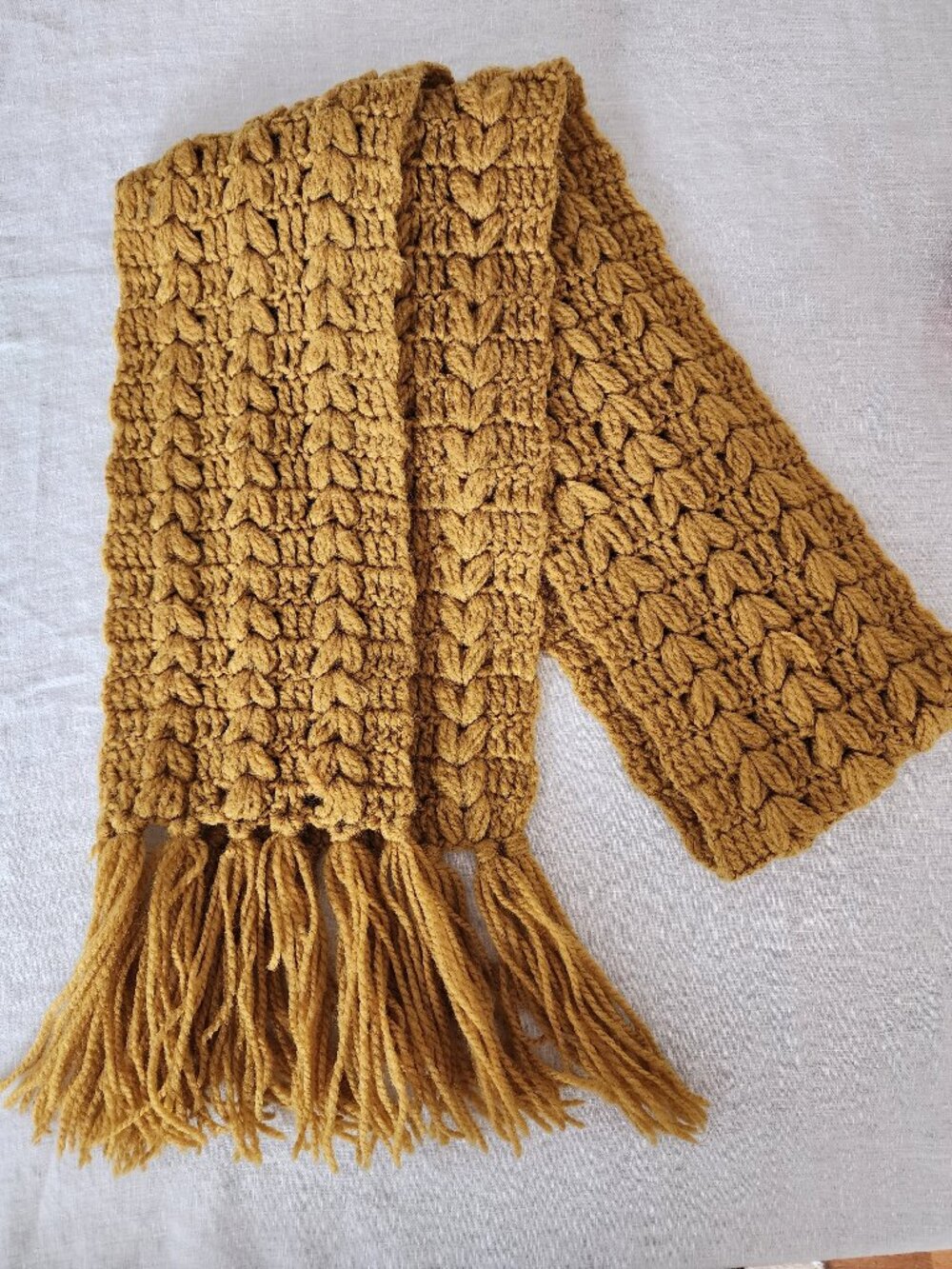 Vintage Handmade Mustard Yellow Chunky Textured Fringe Scarf